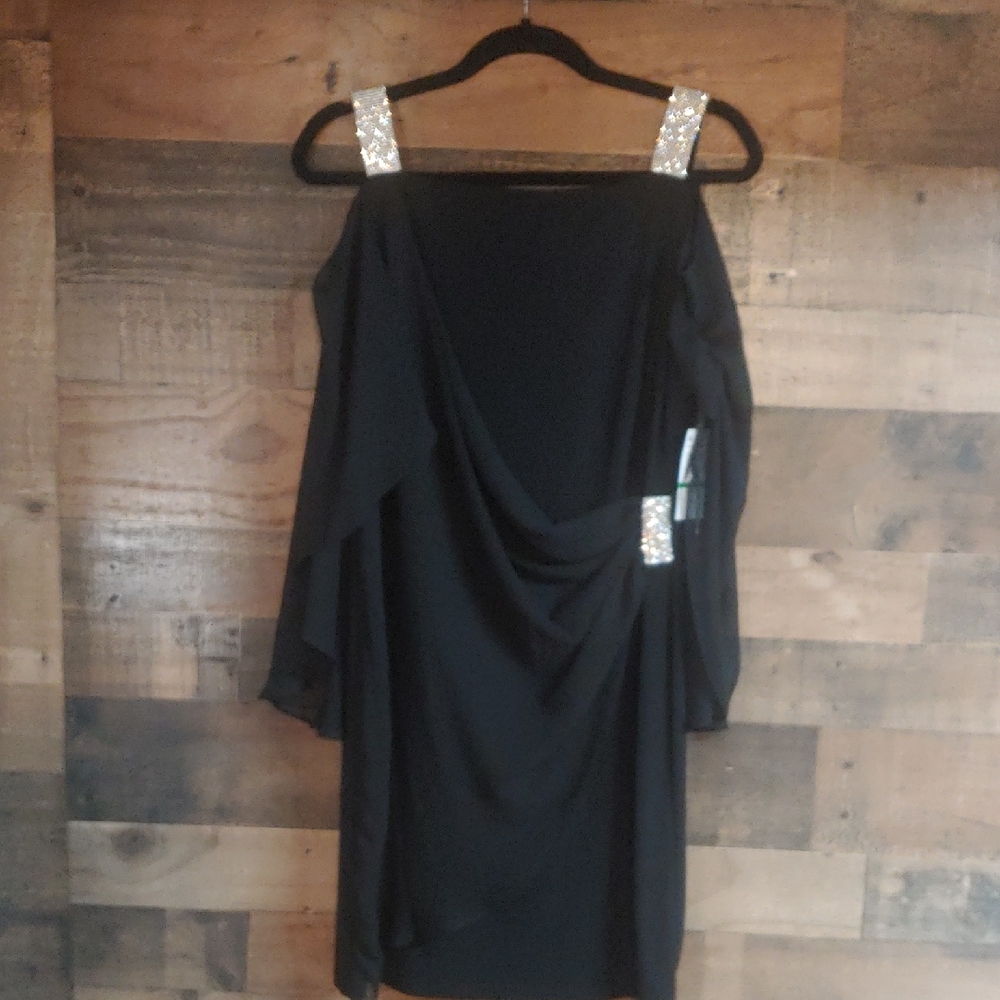 Elegant Black Dress with Silver Accents. MSK NWT size LG